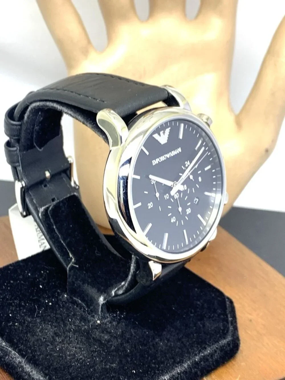Emporio Armani Men's Watch AR1828 Quartz Chronograph Black Dial Leather Strap